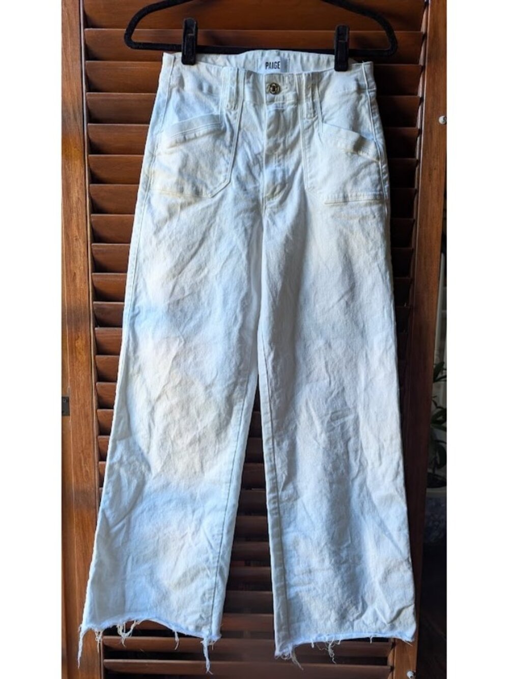 Paige Anessa High Rise Raw Hem White Wide Leg Jeans Size:27 EUC